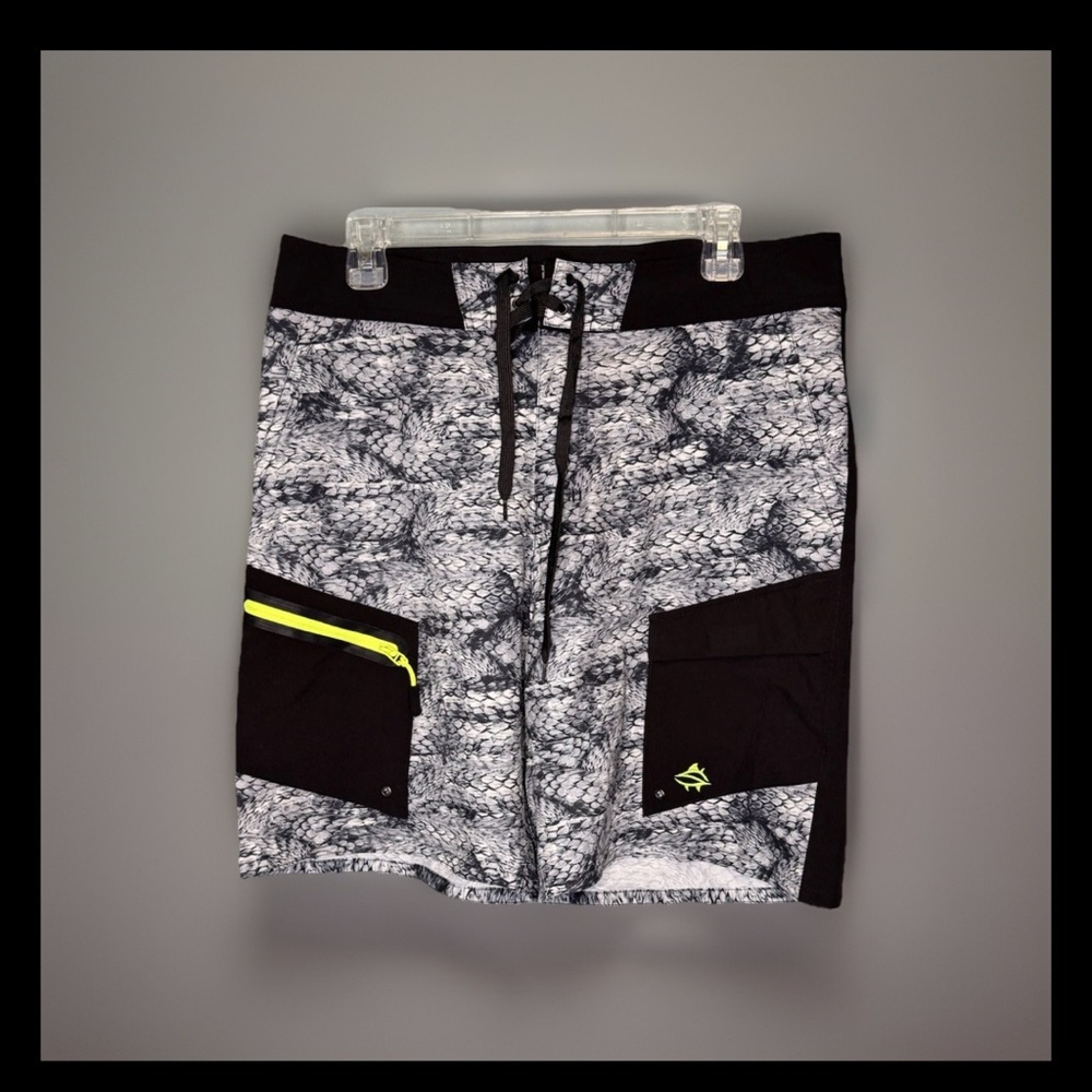 Athletic Black and Gray Board Shorts with Camo Pattern 178